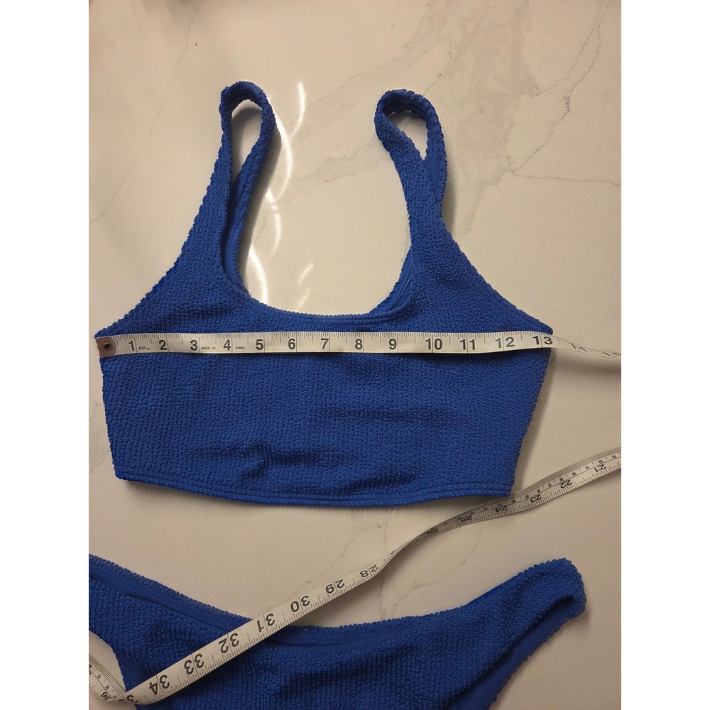 Billabong Crinkle Bikini Set Cobalt Blue Scoop Neck Two Piece Swimsuit - Picture 6 of 7